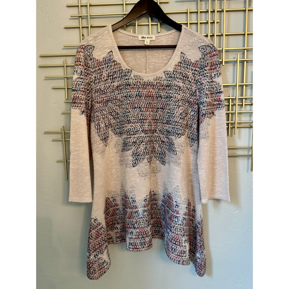Blue Mood XL Boho Paisley Sharkbite Tunic Sweater
